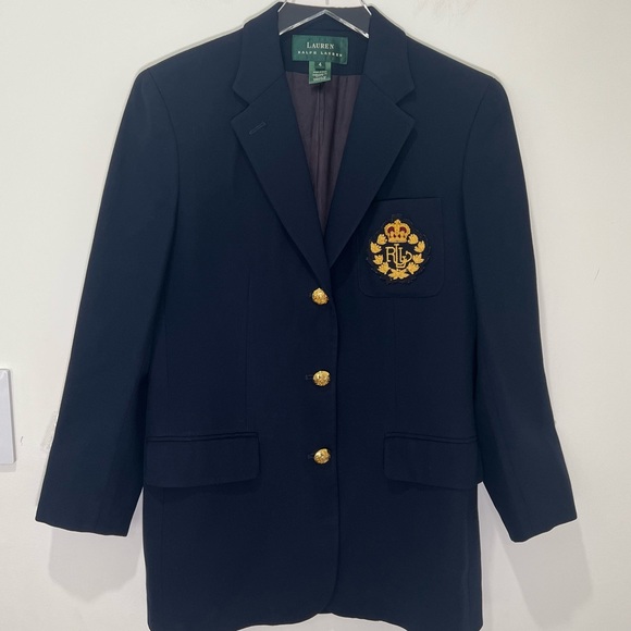 Ralph Lauren Jackets & Blazers - Lauren Ralph Lauren Vintage Blazer Navy Gold Button Crest Crown Patch USA Size 4